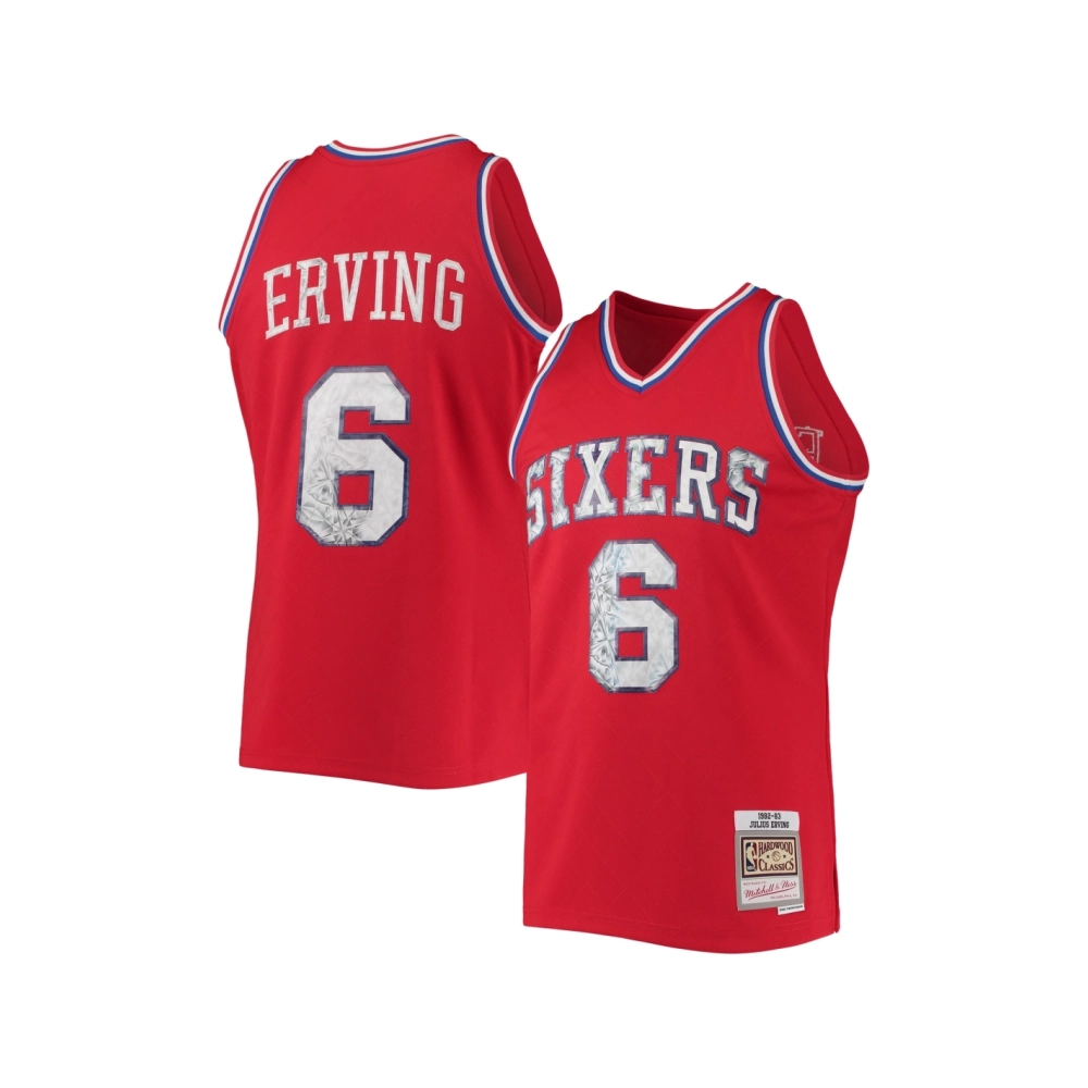 Mens Philadelphia 76ers Julius Erving Red 1982 83 Hardwood Classics NBA 75th Anniversary Diamond Swingman Jersey,Philadelphia 95