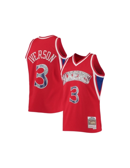 Mens Philadelphia 76ers Allen Iverson Red 1996 97 Hardwood Classics NBA 75th Anniversary Diamond Swingman Jersey,Philadelphia 12