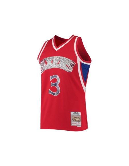 Mens Philadelphia 76ers Allen Iverson Red 1996 97 Hardwood Classics NBA 75th Anniversary Diamond Swingman Jersey,Philadelphia 12