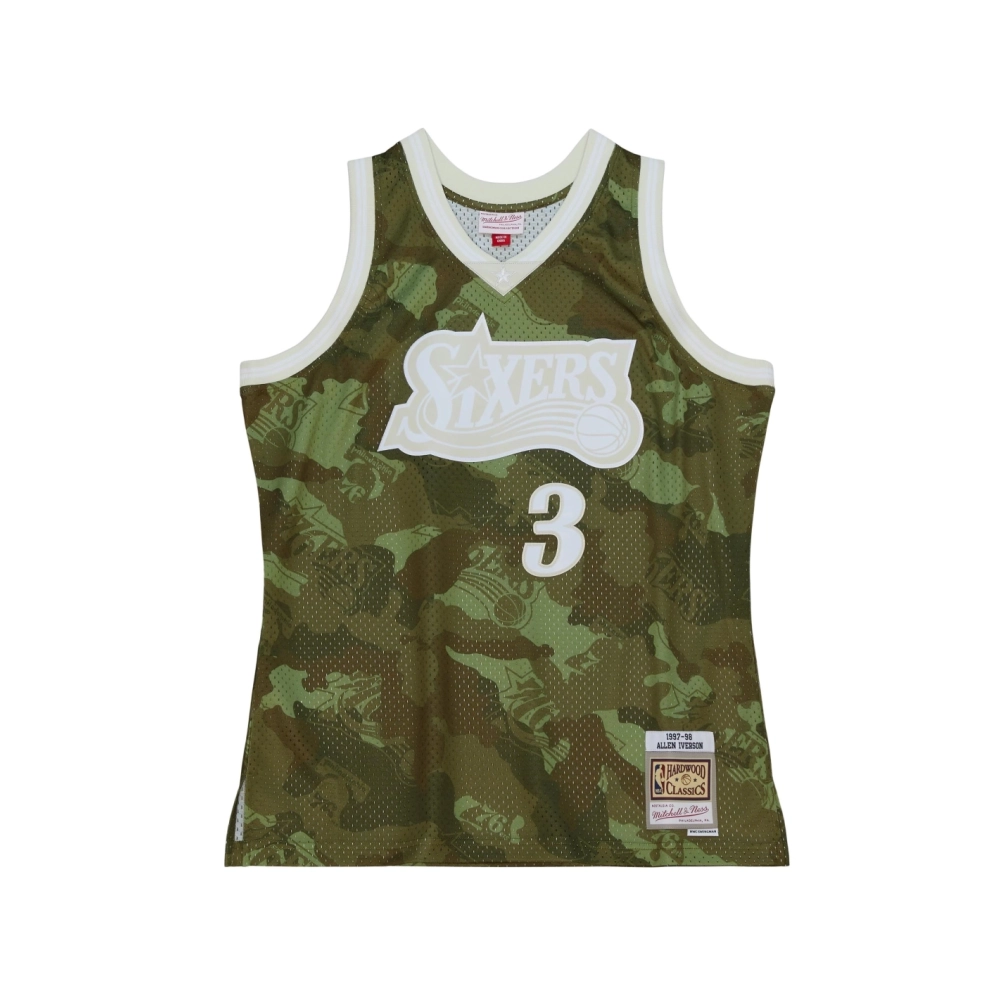Mens Philadelphia 76ers Allen Iverson Camo Hardwood Classics 1997 98 Ghost Green Swingman Jersey,Philadelphia 126ers,NBA,JERSEY 