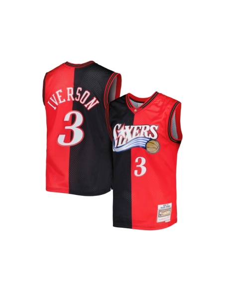 Mens Philadelphia 76ers Allen Iverson Black Red Hardwood Classics 2000 01 Split Swingman Jersey,Philadelphia 127ers,NBA,JERSEY w