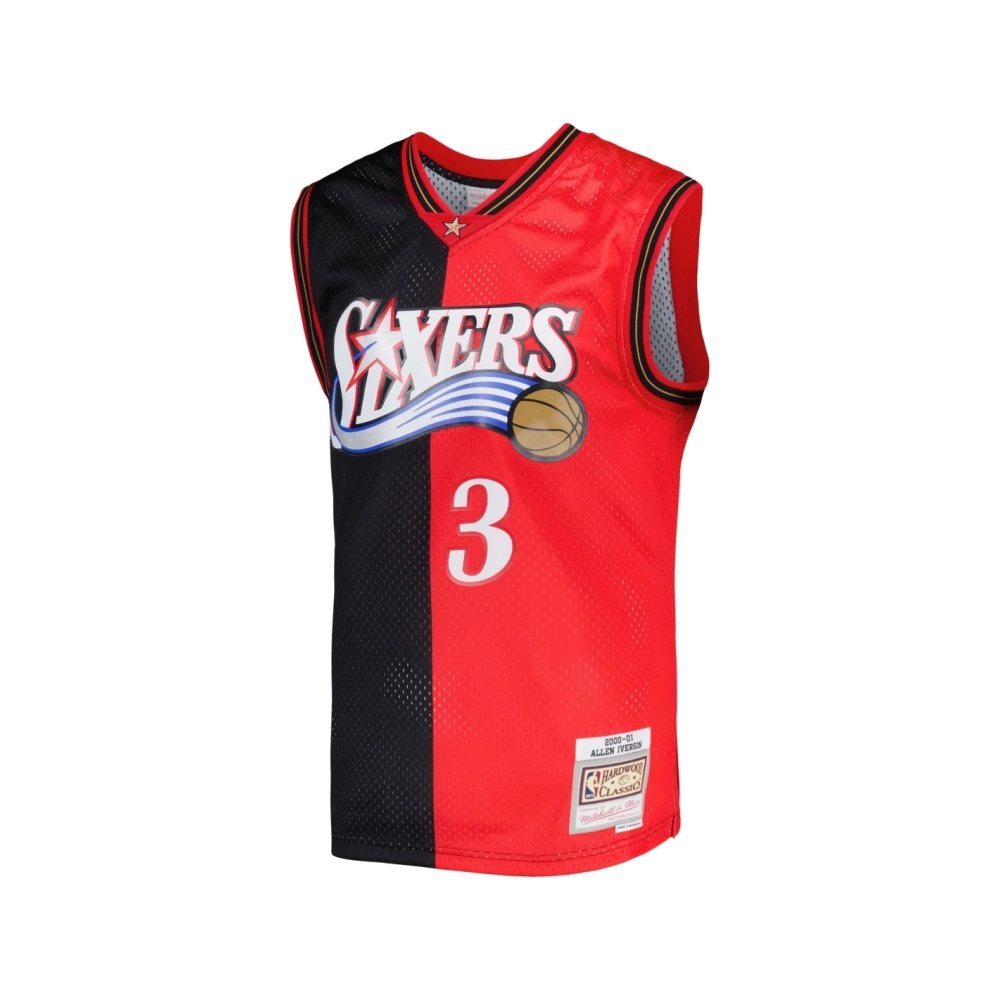 Mens Philadelphia 76ers Allen Iverson Black Red Hardwood Classics 2000 01 Split Swingman Jersey,Philadelphia 127ers,NBA,JERSEY w