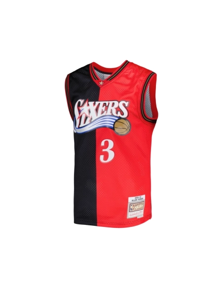 Mens Philadelphia 76ers Allen Iverson Black Red Hardwood Classics 2000 01 Split Swingman Jersey,Philadelphia 127ers,NBA,JERSEY w