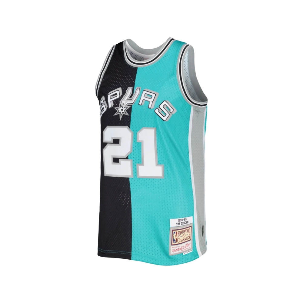 Mens San Antonio Spurs Tim Duncan Black Teal Hardwood Classics 1998 99 Split Swingman Jersey,San Antonio Spurs,NBA,JERSEY with f