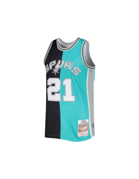Mens San Antonio Spurs Tim Duncan Black Teal Hardwood Classics 1998 99 Split Swingman Jersey,San Antonio Spurs,NBA,JERSEY with f