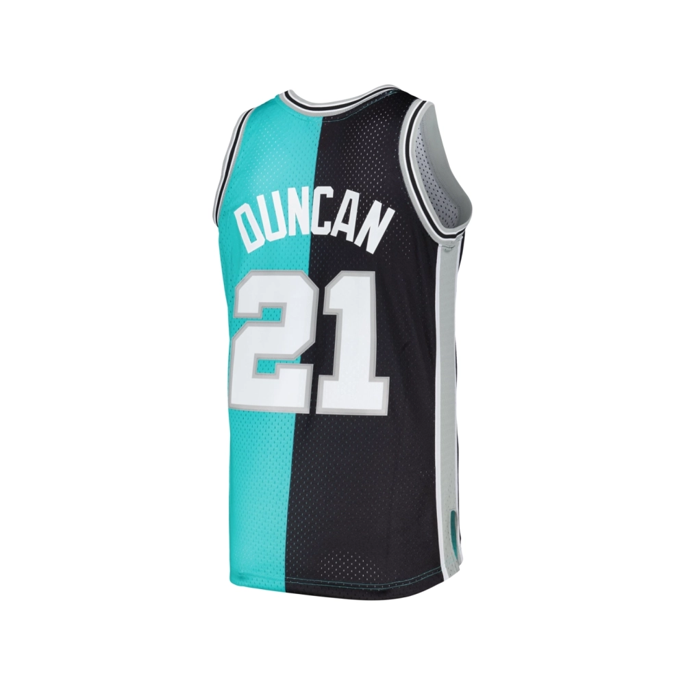Mens San Antonio Spurs Tim Duncan Black Teal Hardwood Classics 1998 99 Split Swingman Jersey,San Antonio Spurs,NBA,JERSEY with f