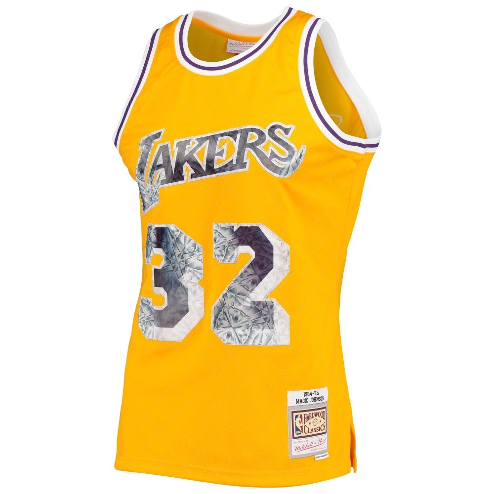 Mens Los Angeles Lakers Magic Johnson Gold 1984 85 Hardwood Classics NBA 75th Anniversary Diamond Swingman Jersey,Los Angeles La
