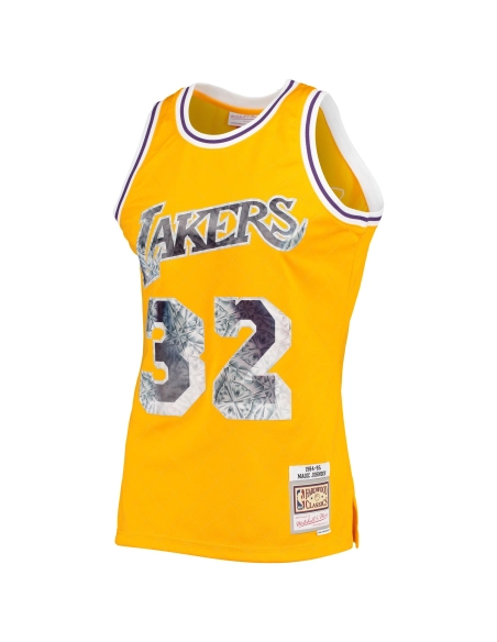Mens Los Angeles Lakers Magic Johnson Gold 1984 85 Hardwood Classics NBA 75th Anniversary Diamond Swingman Jersey,Los Angeles La