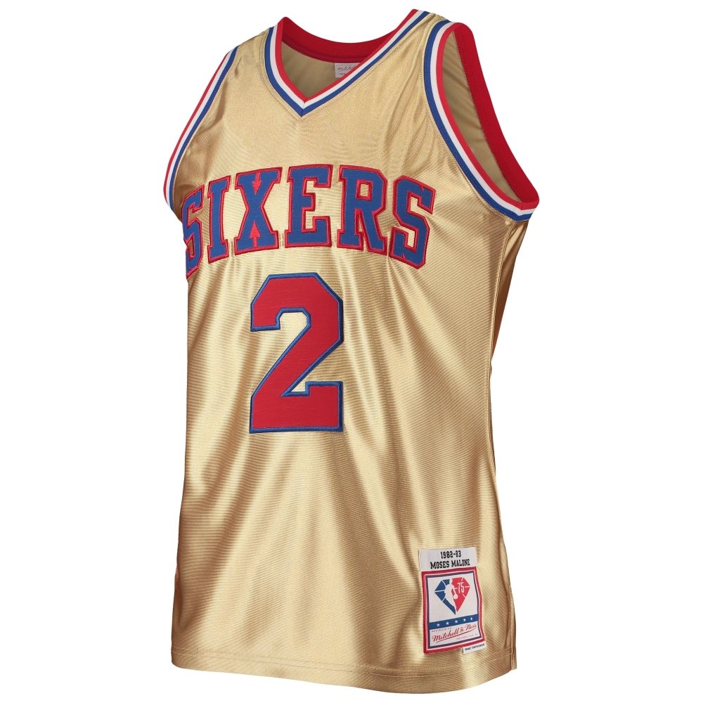 Mens Philadelphia 76ers Moses Malone Gold 75th Anniversary 1982 83 Hardwood Classics Swingman Jersey,Philadelphia 91ers,NBA,JERS
