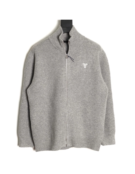 Prada inverted triangle knitted zipper cardigan jacket,Prada