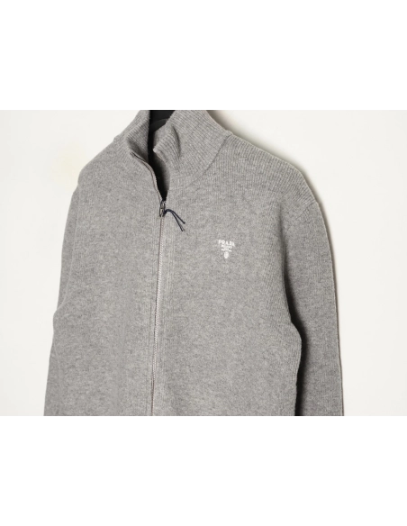 Prada inverted triangle knitted zipper cardigan jacket,Prada