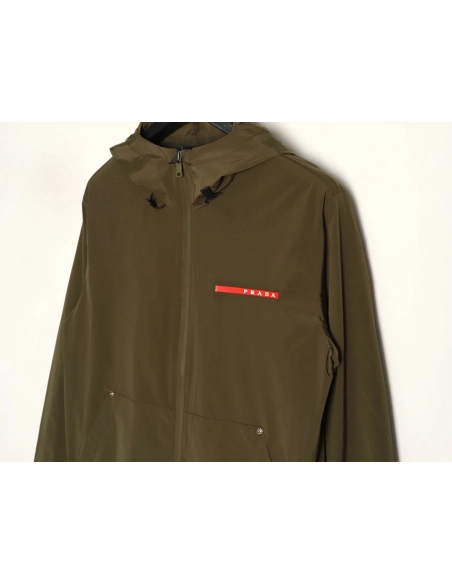 Prada chest red stripe zip-up hooded jacket TSK1,Prada