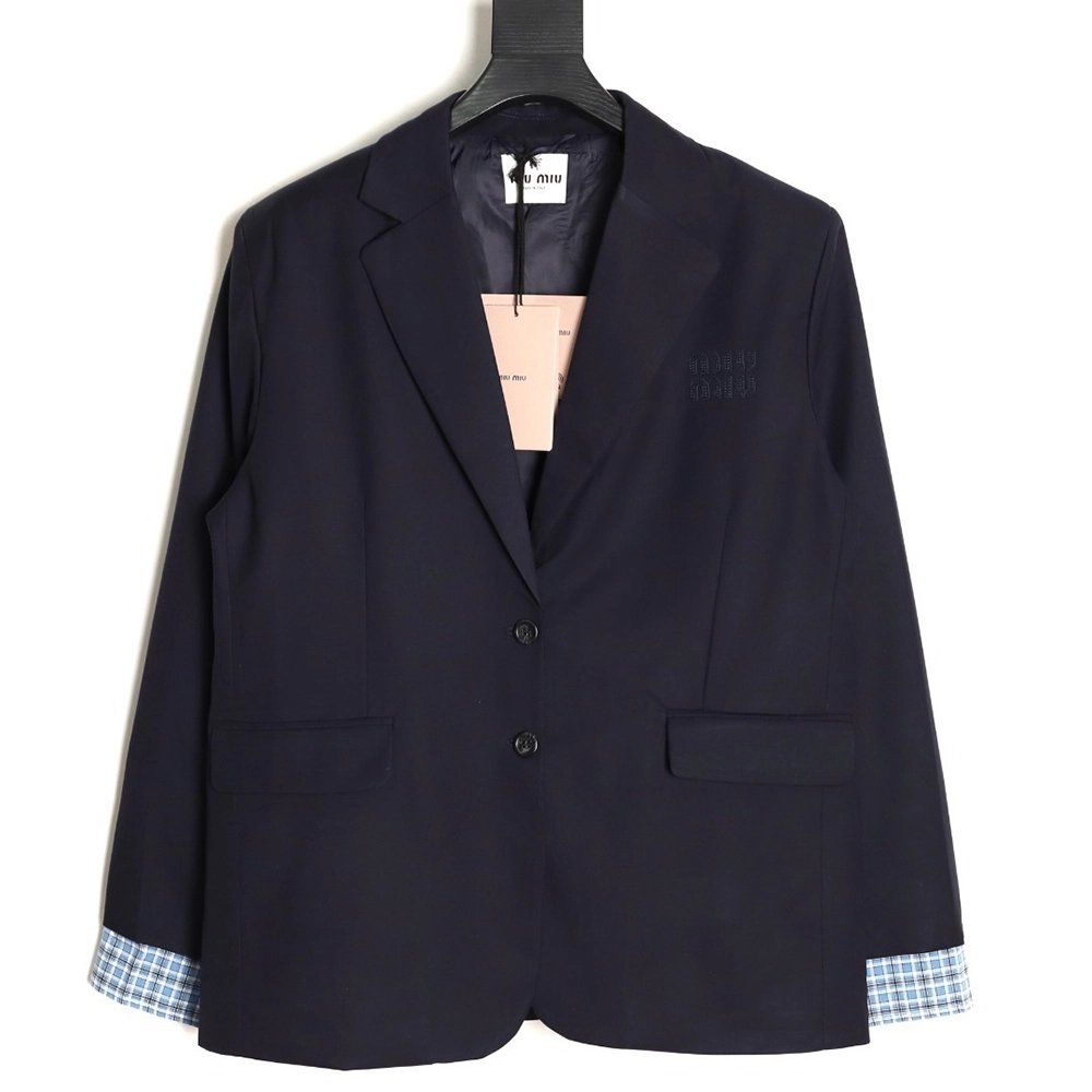 Miu Miu checked patchwork sleeve wool blazer,Miu Miu
